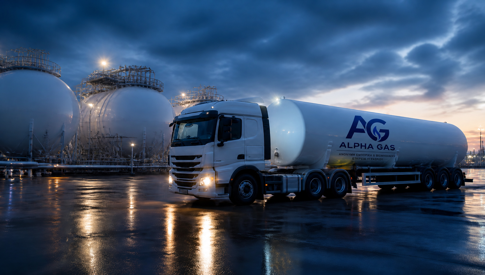 Βυτιοφόρο υγραερίου ALPHA GAS σε βιομηχανική εγκατάσταση LPG