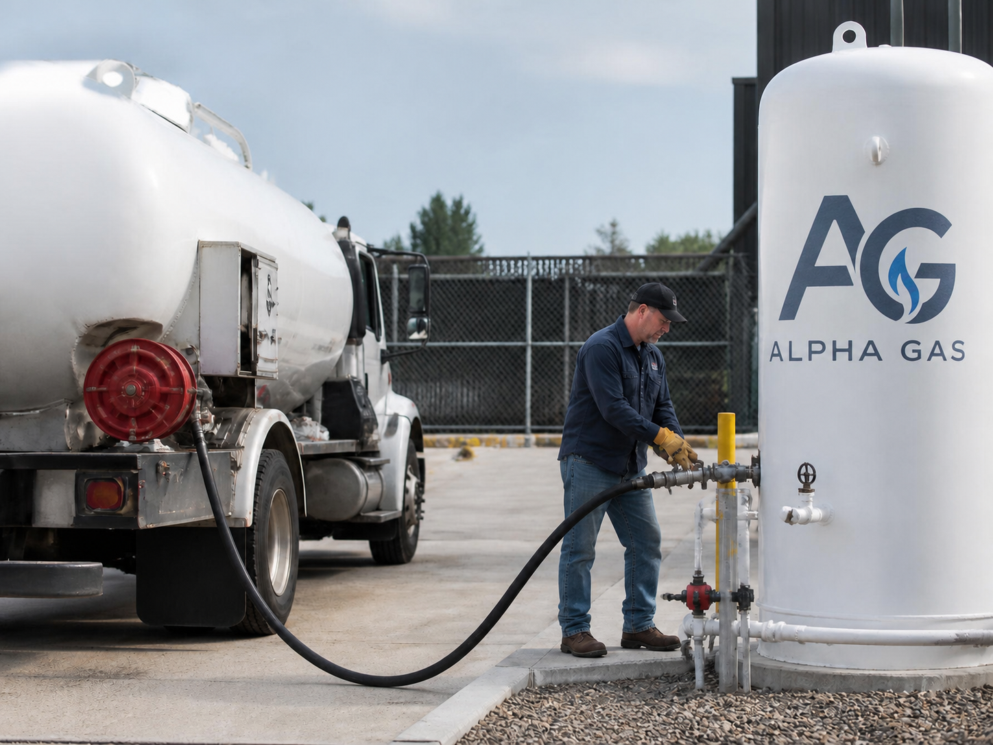 Τεχνικός ALPHA GAS ελέγχει τον εφοδιασμό δεξαμενής υγραερίου